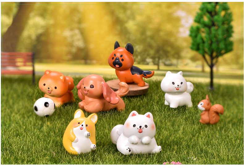 17 Styles Resin Animals Pet Dog Models Kirky Samoyed Pomeranian Poodle Yorkshire Terrier Schnauzer Figurine Wholesale Mini Fairy Garden Accessories Supplies Pot Bonsai Fairy Garden Ornament Small Artificial Dog